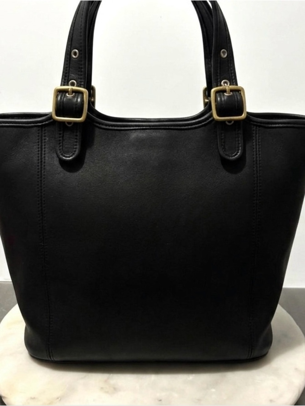 Vintage 90s Coach Large Legacy Shopper 9090 Black Leather Brass Buckle Tote Bag